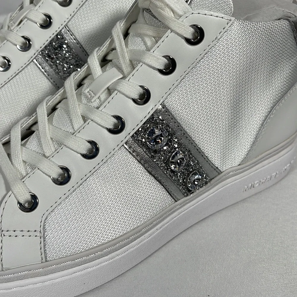 Michel Kors Chapman Mid Optic White Leather/Round Encased Stones Size 8M - Picture 4 of 11